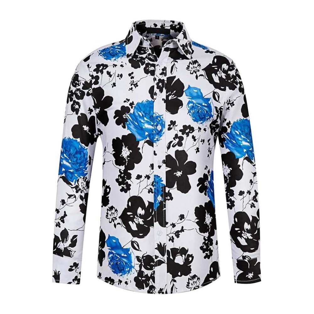 THWEI Mens (XL) Shirt Floral Print Shirt Long Sleeve Button Down dress shirt